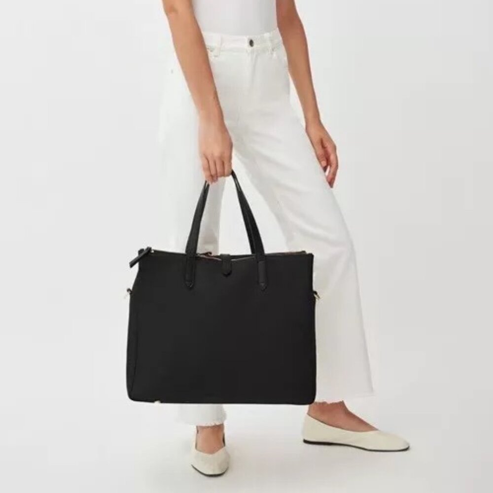 Cuyana Overnight Triple Zipper Canvas/Leather Trim Travel Weekender Black Bag